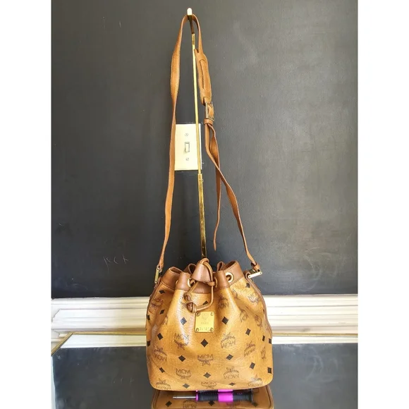 MCM Cognac Visetos Coated Canvas Heritage Drawstring Bag - Picture 7 of 13